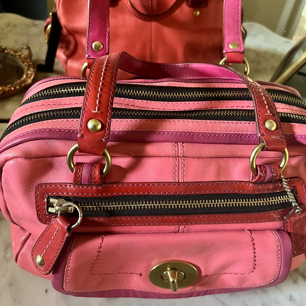 Coach Pink and Red Leather Handbag